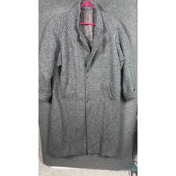 VTG Neiman Marcus Coat Mens Size 48 Wool Herringbone Italian Made Overcoat 90s - Picture 2 of 15
